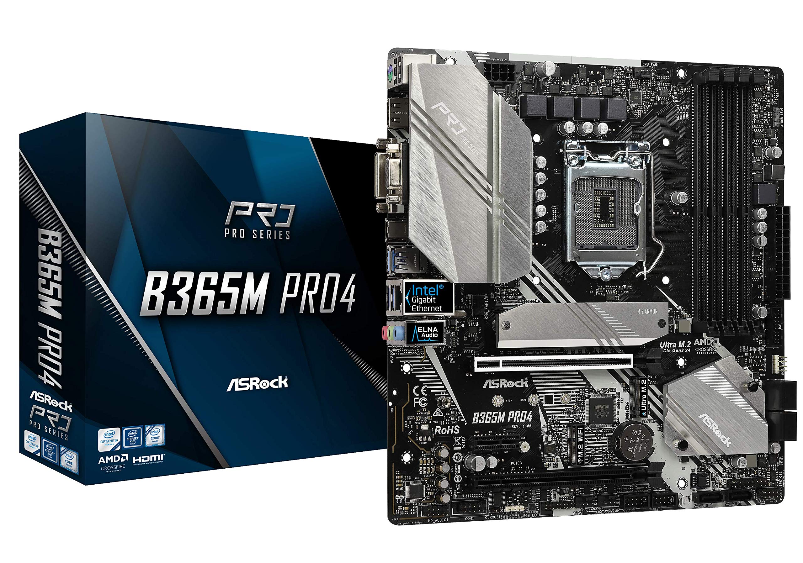 ASRock B365M PRO4 LGA1151/ Intel B365/ DDR4/ Quad CrossFireX/ SATA3&USB3.1/ M.2/ A&GbE/ MicroATX Motherboard