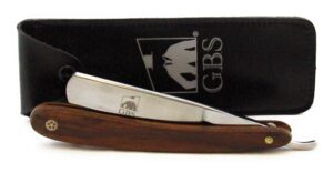 g.b.s natural wood finish scales 5/8in straight razor, shaving razor with dark wooden handle and stainless steel perfect for beard shaping