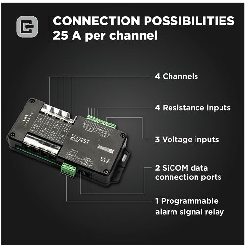 Simarine SCQ25T Quadro Shunt, 4 x 25 A per Channel, Tank Level Voltage Monitoring, A Built-in, Programmable Alarm Signal Relay. Compatible with Simarine PICO Battery Monitor and VIA Control Panel