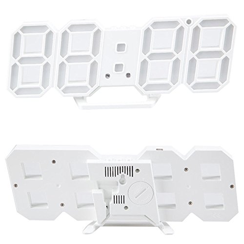 FidgetGear Modern Digital 3D White LED Wall Clock Alarm Clock Snooze 12/24 Hour Display USB