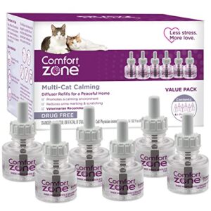 comfort zone multi cat calming diffuser refills value kit: 6 pack; pheromones to reduce cat fighting, spraying & scratching