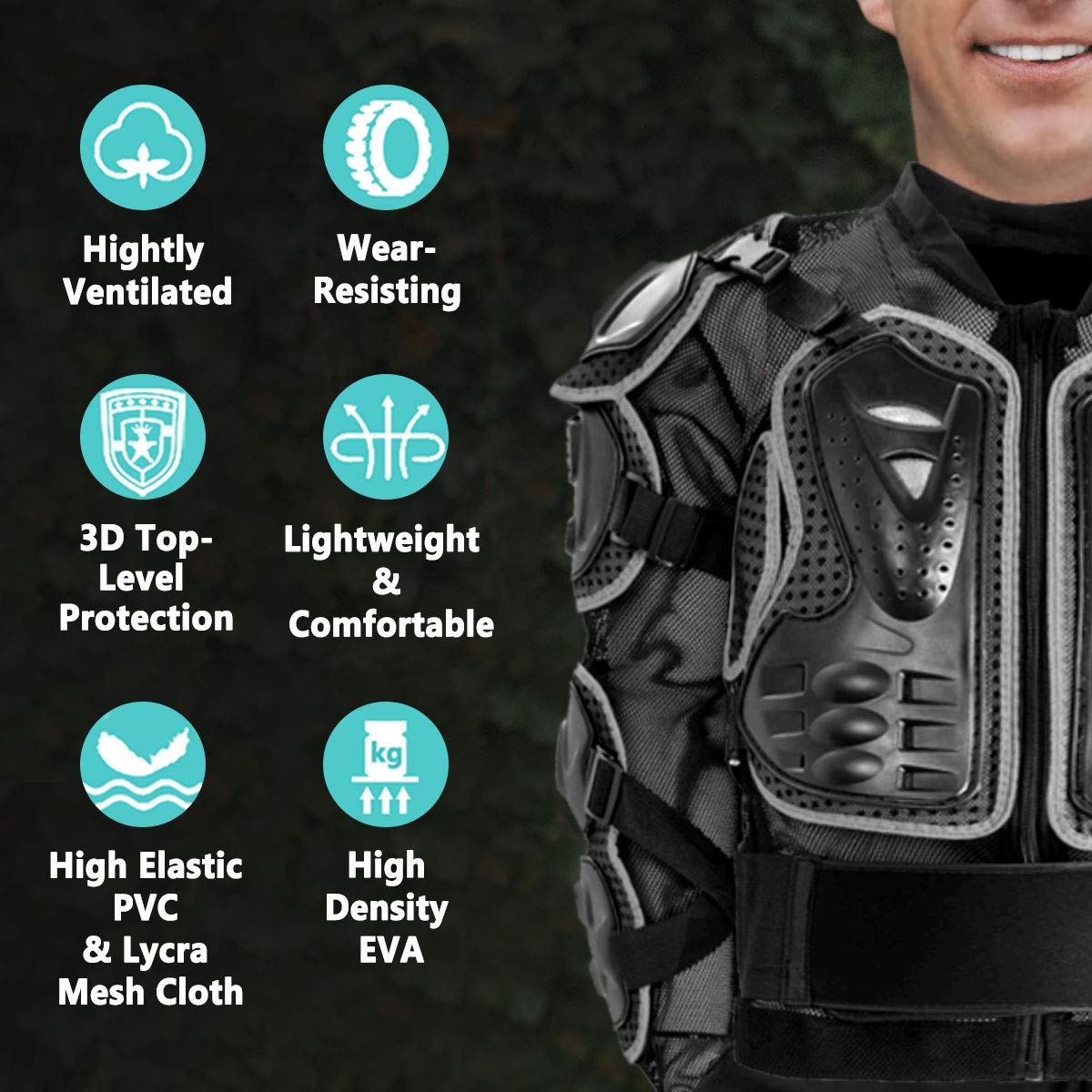 Motorcycle Protective Jacket Full Body Armor Protection Dirt Bike Gear ATV Protective Safety Gear Riding Racing Armor Motocross Protector Jacket Men Women For Off-Road Motorbike Cycling Skiing Skating