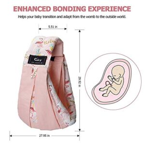 CUBY Baby Carrier, Natural Cotton Baby Sling Baby Holder Extra Comfortable for Easy Wearing Carrying of Newborn, Infant Toddler Wrap Carrier for Baby Registry (Pink Flamingo)