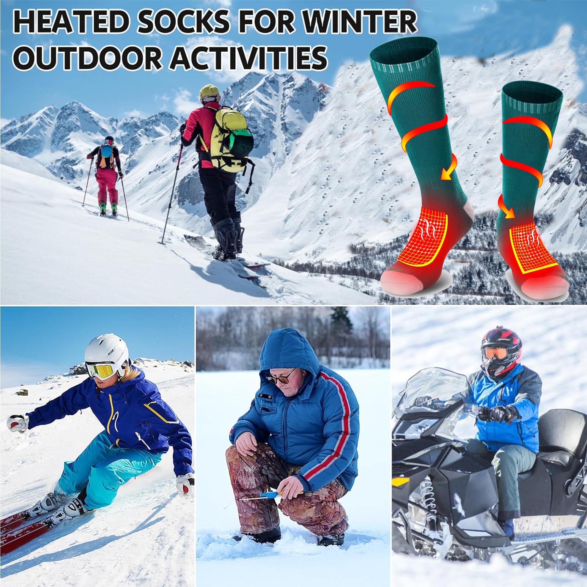 Electric Heated Socks Rechargebale Battery Powered Heating Socks for Men Women,Winter Thermal Insulated Thick Sox Kit for Chronically Cold Feet,Novelty Sports Hunting Hiking Skiing Foot Warmer Socks