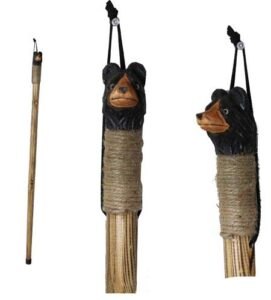 rustic axentz kids children wood walking trekking hiking pole stick with twine grip, rubber tip, wrist strap, 38", carved bear