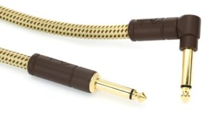 fender deluxe series instrument cable, straight/angle, tweed, 15ft