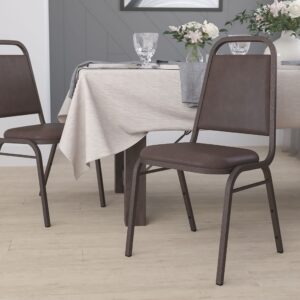 emma + oliver trapezoidal back banquet chair, brown vinyl/copper vein frame