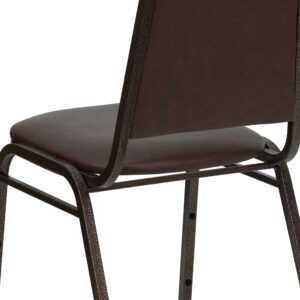 EMMA + OLIVER Trapezoidal Back Banquet Chair, Brown Vinyl/Copper Vein Frame