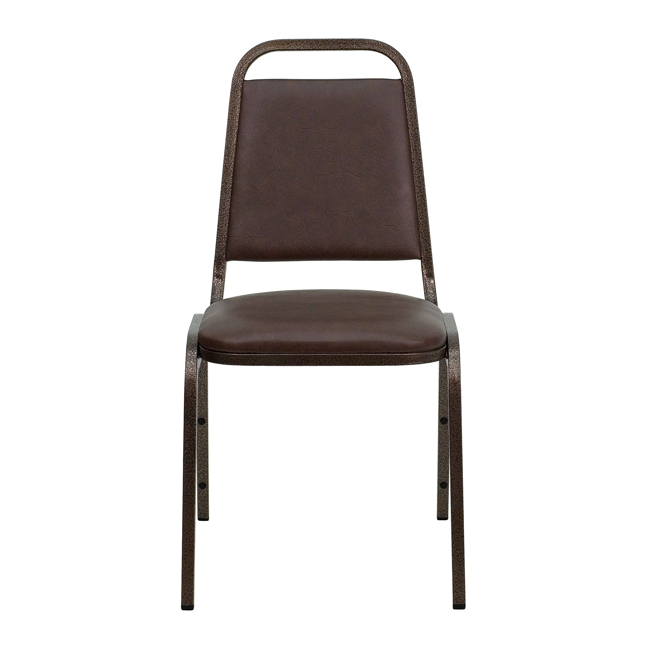 EMMA + OLIVER Trapezoidal Back Banquet Chair, Brown Vinyl/Copper Vein Frame