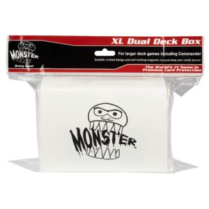 Monster Protectors XL Commander Magnetic Double Deck Storage Box (White) for Collectible Trading- Dual Compartments for up to 200 Cards- Standard & Smaller Size TCGs works with Yugioh MTG Pokémon