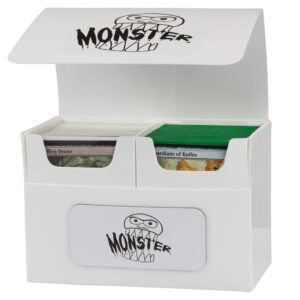 Monster Protectors XL Commander Magnetic Double Deck Storage Box (White) for Collectible Trading- Dual Compartments for up to 200 Cards- Standard & Smaller Size TCGs works with Yugioh MTG Pokémon