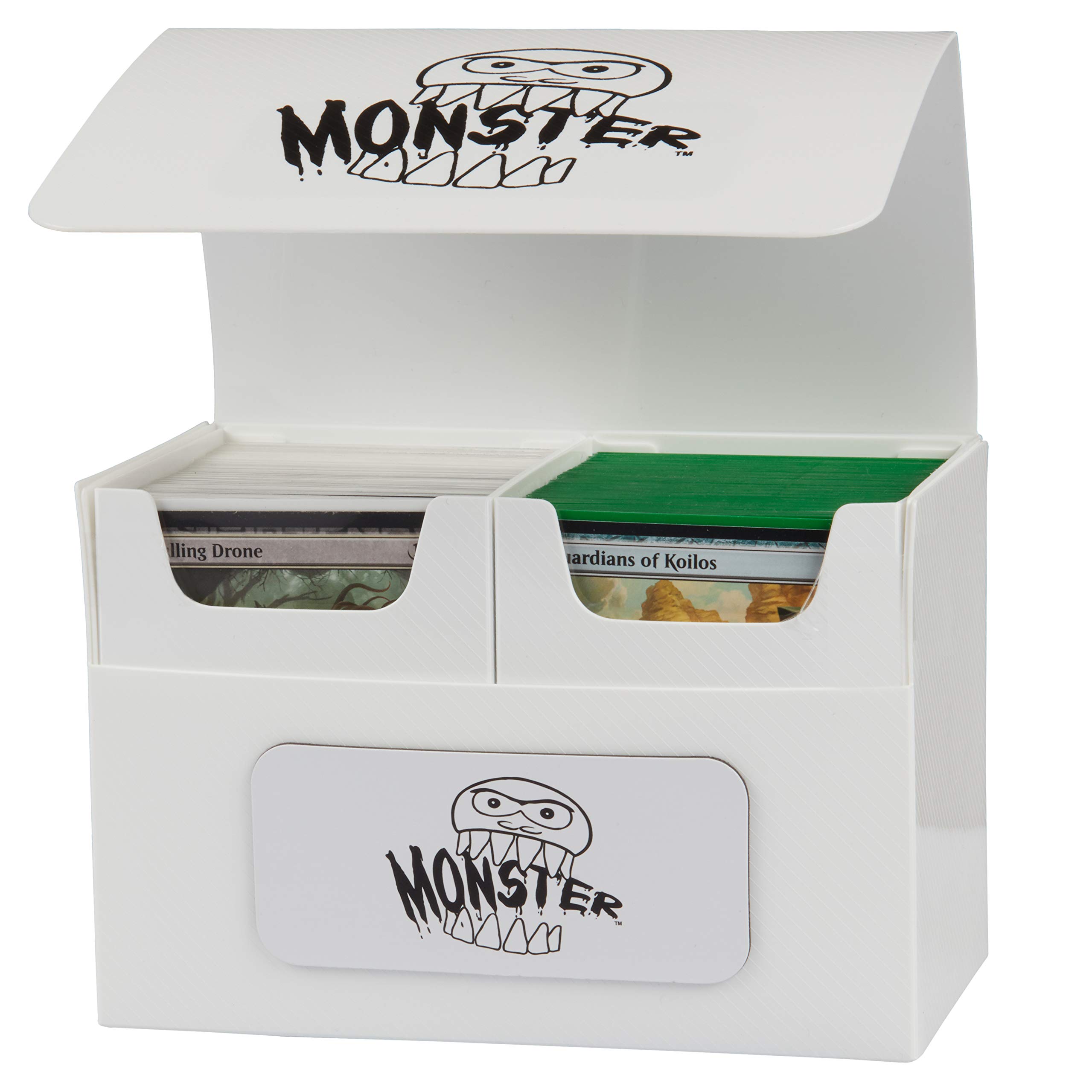 Monster Protectors XL Commander Magnetic Double Deck Storage Box (White) for Collectible Trading- Dual Compartments for up to 200 Cards- Standard & Smaller Size TCGs works with Yugioh MTG Pokémon