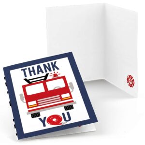 big dot of happiness fired up fire truck - firefighter firetruck baby shower or birthday party thank you cards (8 count)