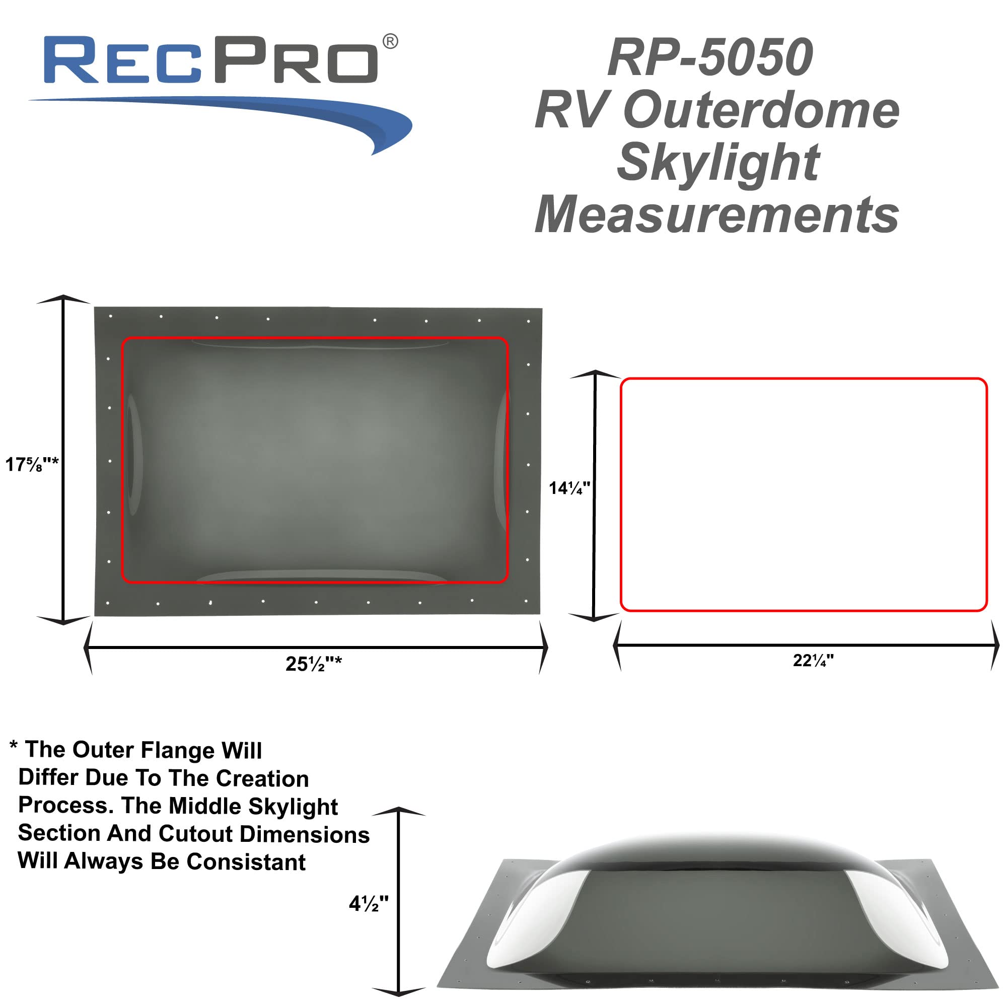 RecPro RV Skylight | Opaque | 14" x 22" | Camper Skylight | Food Truck Skylight