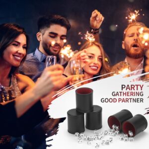 RERIVER 5 Pack PU Leather Dice Cup Set with 6 Dot Dices Felt Lined Quiet Shaker for Yahtzee Bar Party Family Dice Games,Red/Black