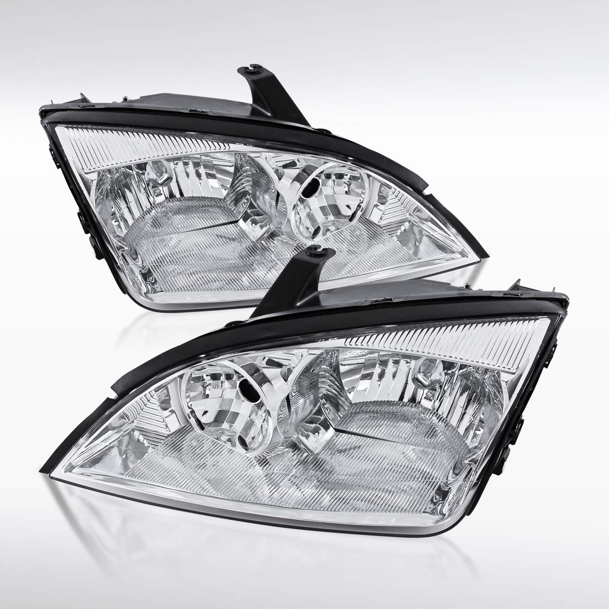 AUTOZENSATION Compatible with 2005-2007 Ford Focus Headlights Chrome L + R Pair Headlamp