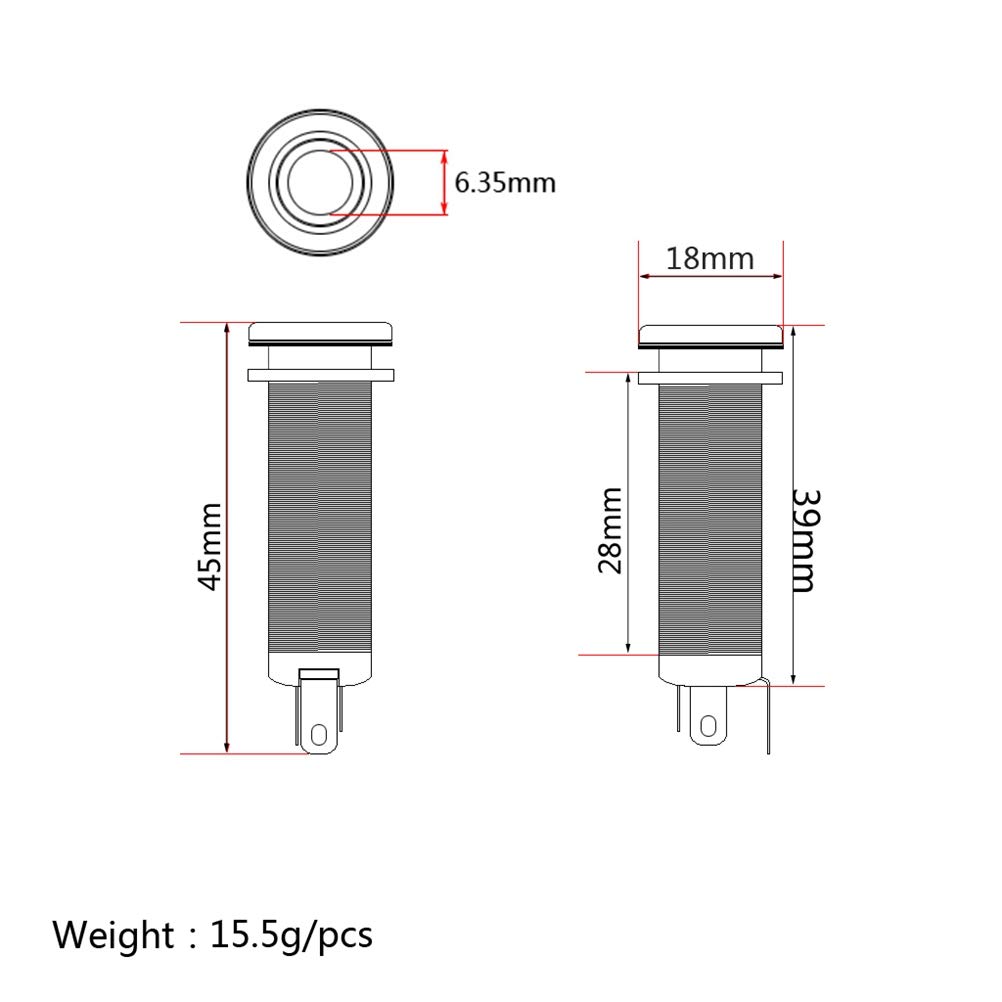 Threaded Cylinder Output Jack Flush Mount Stereo Mono Jack Plug Sockets 1/4 Inch 6.35mm Acoustic Electric Guitar Bass Chrome