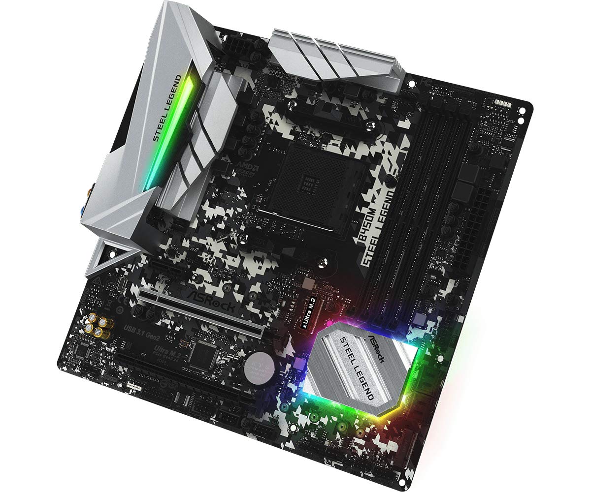 ASRock B450M STEEL LEGEND Socket AM4/ AMD Promontory B450/ DDR4/ Quad CrossFireX/ SATA3&USB3.1/ M.2/ A&GbE/ MicroATX Motherboard