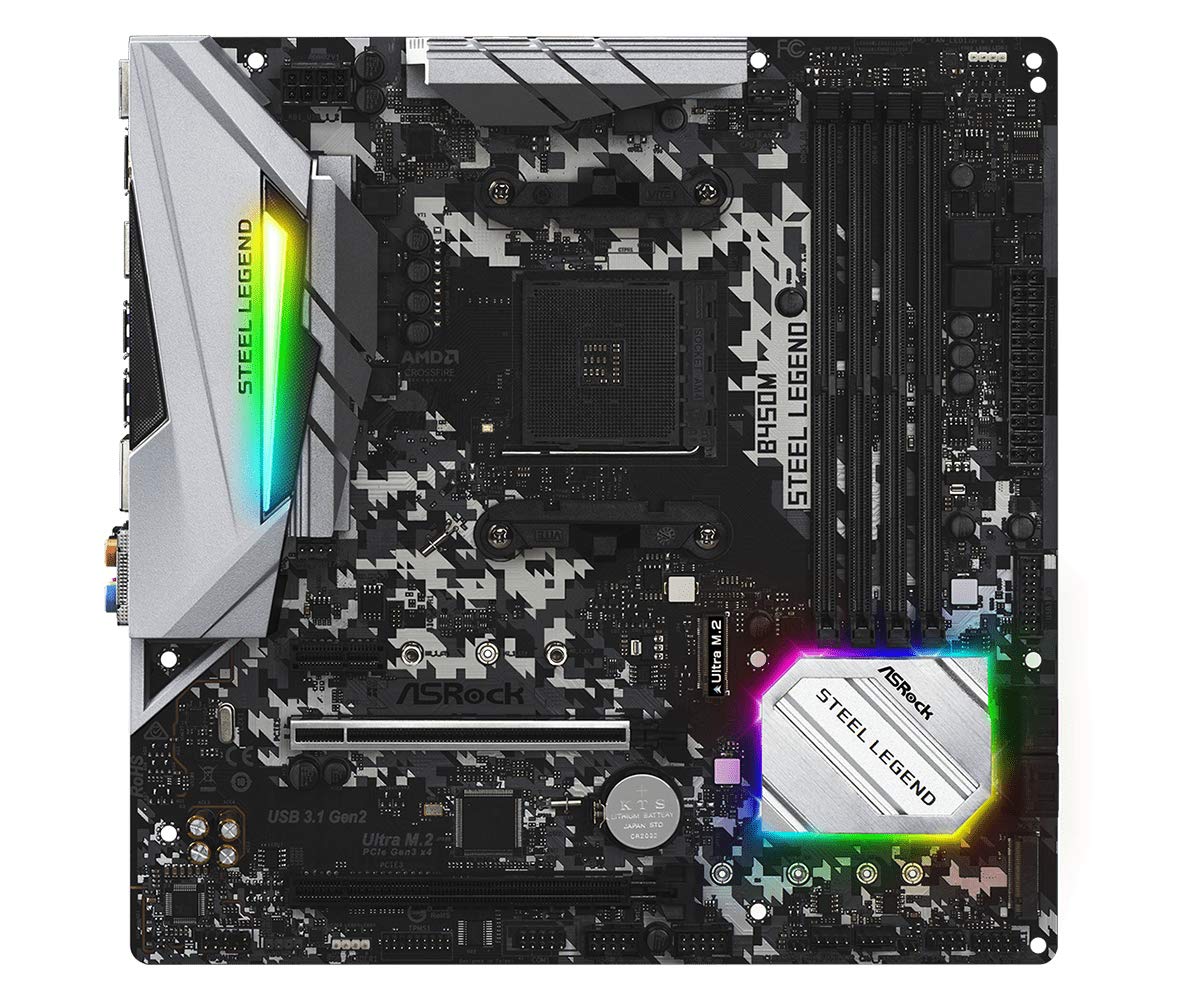 ASRock B450M STEEL LEGEND Socket AM4/ AMD Promontory B450/ DDR4/ Quad CrossFireX/ SATA3&USB3.1/ M.2/ A&GbE/ MicroATX Motherboard