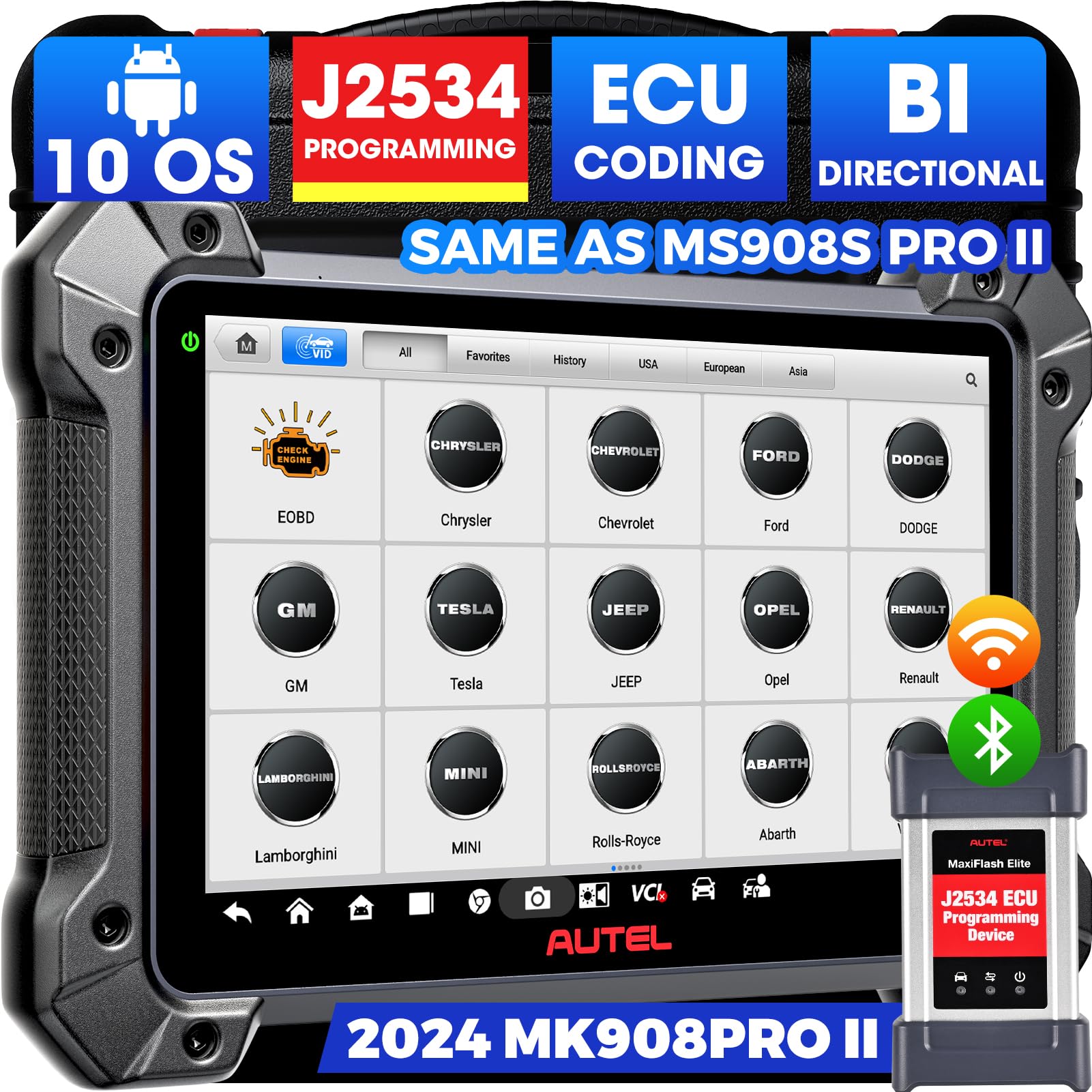 Autel Maxicom MK908 Pro II Scanner 2024, Same As Maxisys MS908S PRO II with J2534 Programming, AutoScan 2.0,ECU Program Coding As MS Ultra Elite II Pro, Bi-Directional, 38+ Services, Android 10 FCA