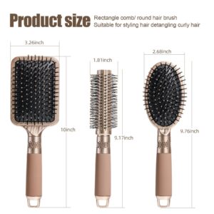 NVTED Hair Brush Set with Detangling Nylon Pins Massage Paddle Brush Cushion Hair Combs Hair Dryer Brush for Women Men Kids Girls (GOLD)