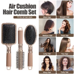 NVTED Hair Brush Set with Detangling Nylon Pins Massage Paddle Brush Cushion Hair Combs Hair Dryer Brush for Women Men Kids Girls (GOLD)