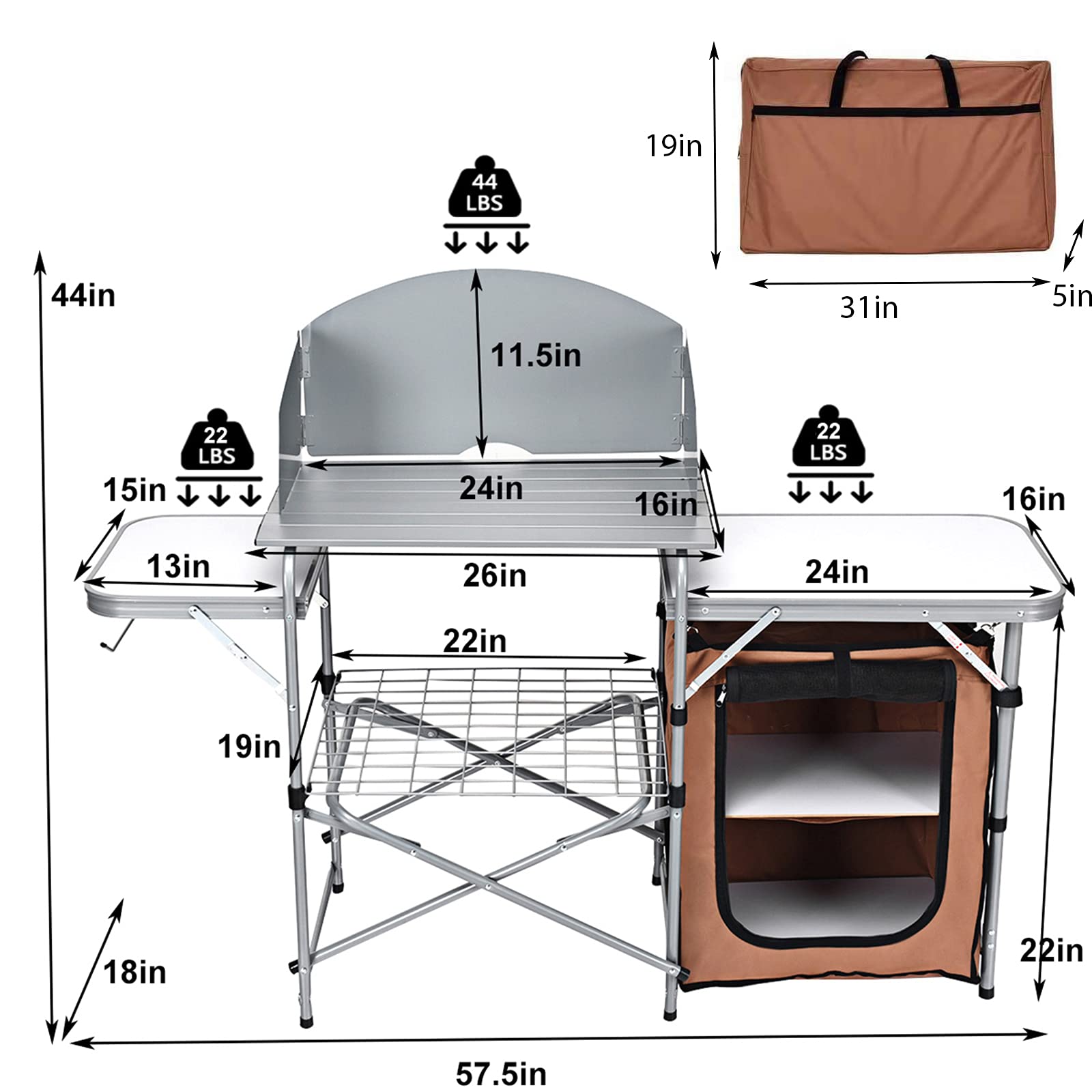 Giantex Folding Grill Table with 26'' Tabletop and Detachable Windscreen, Aluminum Portable Camp Cook Station Carry Bag Quick Set-up, BBQ Camping Picnic Backyard Outdoor Camping Kitchen Table (Brown)