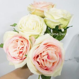 Sweet Home Deco, 15''Silk English Rose, Artificial Garden Rose, Single Rose, Spring Rose, Realistic Rose, Wedding/Home/Party Decoration Rose (Pink x 3 Stems)