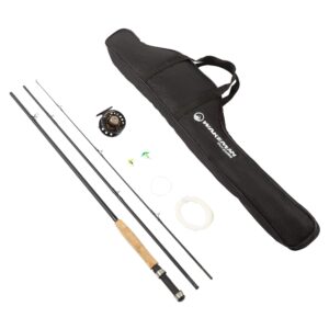 3-piece fly fishing rod and reel combo starter kit - 97-inch collapsible fiberglass and cork fishing pole with case and accessories by wakeman (black)