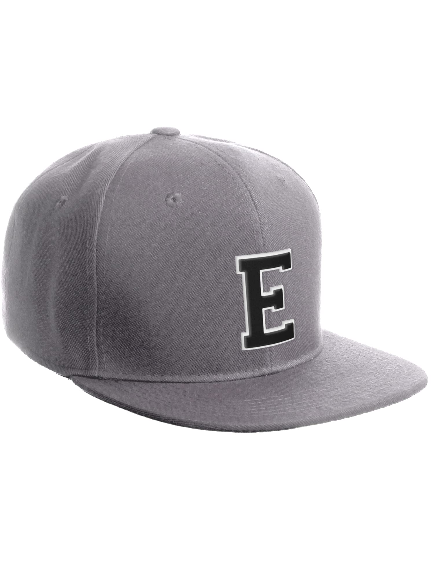 Classic Snapback Hat Custom A to Z Initial Letters, Light Grey Cap White Black Letter Initial E