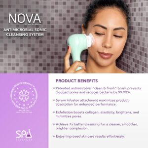 Spa Sciences - NOVA - Sonic Cleansing Brush with Bristles & Infusion System – Anti-Aging Facial Exfoliating, Waterproof, and USB Rechargeable