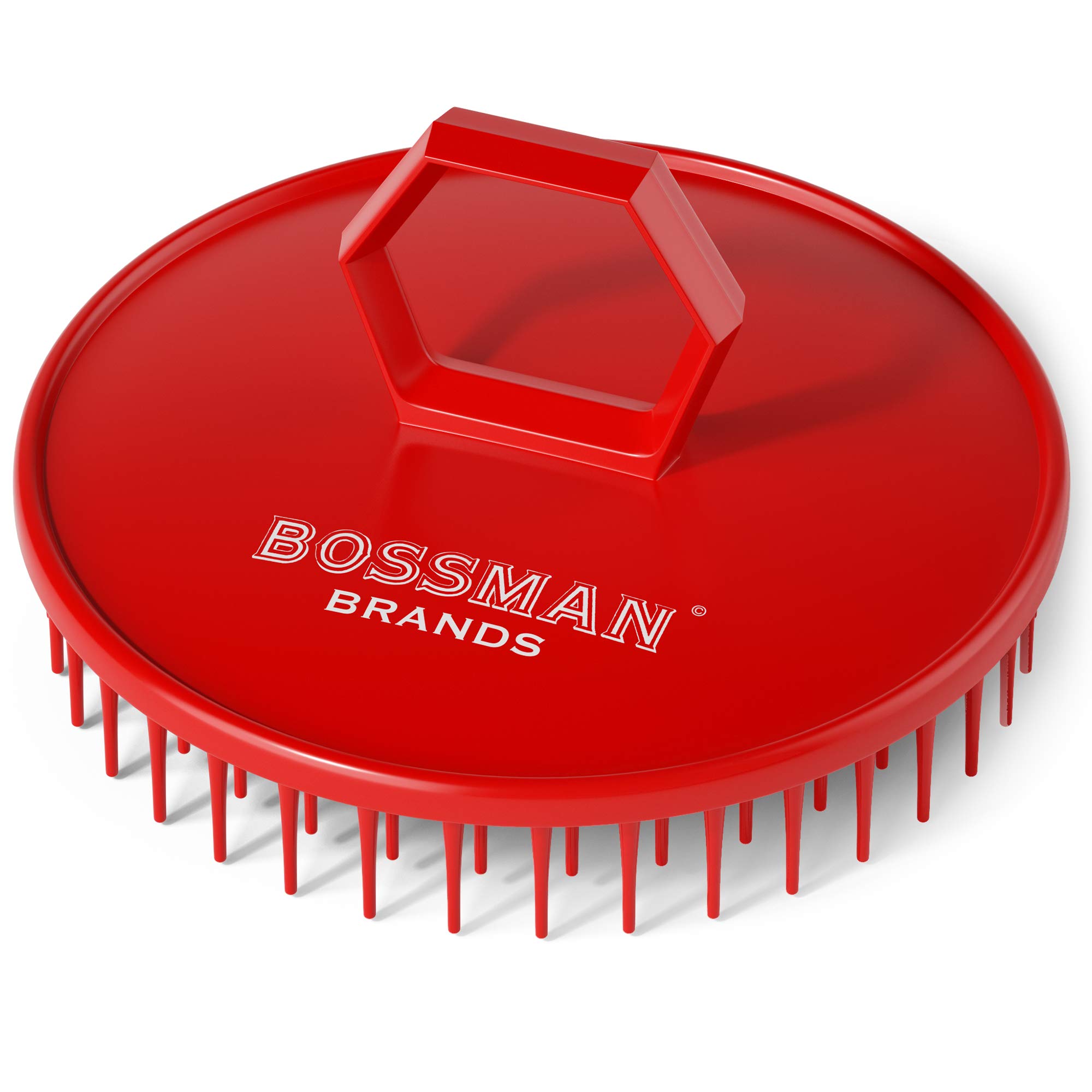 Bossman Scalp Massager and Shampoo Shower Brush - Head Scrubber - Beard Exfoliator - Hair and Beard Dandruff Control (Red)