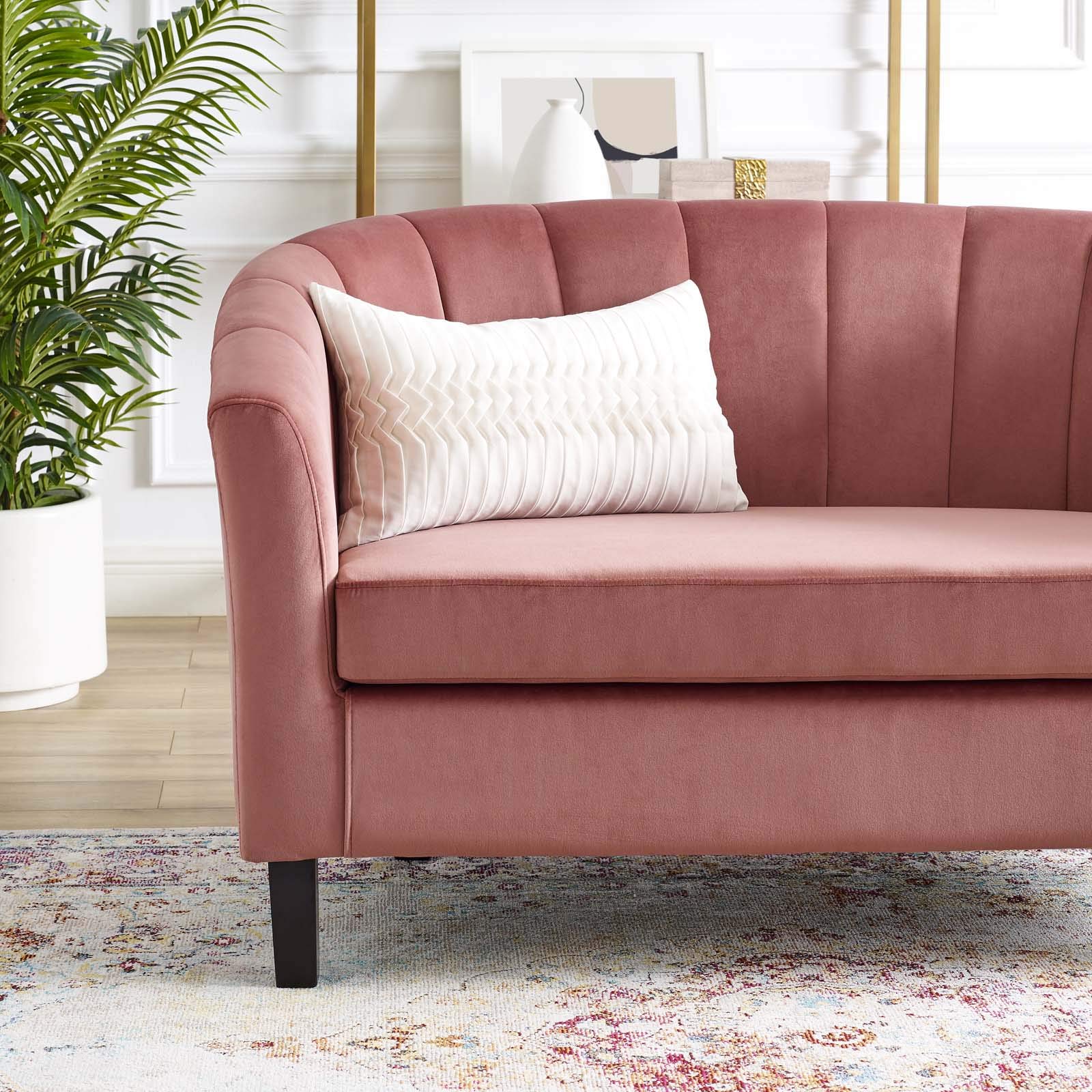 Modway Prospect Channel Tufted Upholstered Velvet Loveseat, Dusty Rose