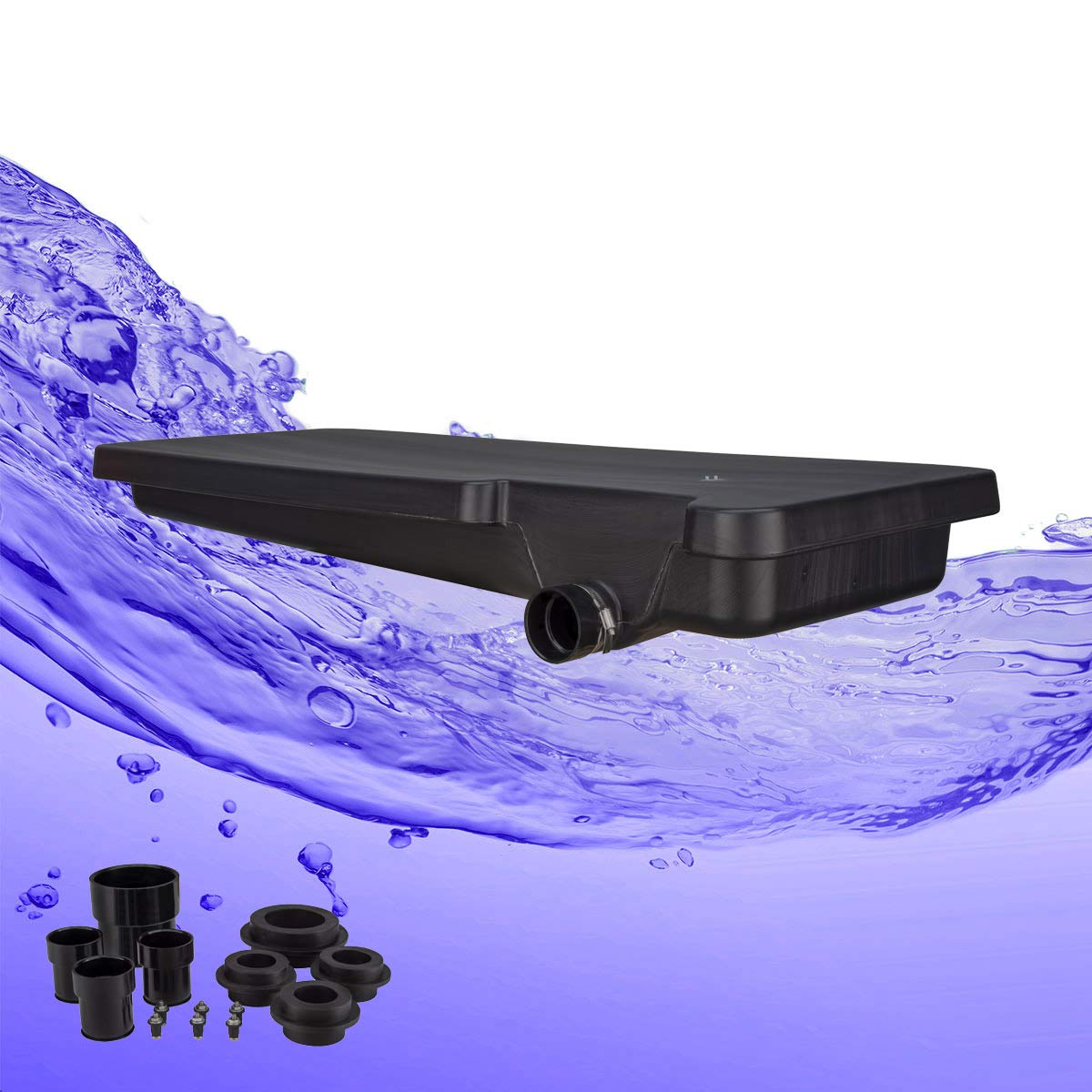 RecPro 44.5 Gallon Black Waste Water RV Holding Tank Right Side Drain 63" x 25" x 9 1/8" | Fitting Kit Included | Made in America