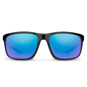 Suncloud Respek Polarized Sunglasses – 100% UV Protection – Comfortable Fit, Trendy Design – for Men & Women – Black + Polarized Blue Mirror Lenses