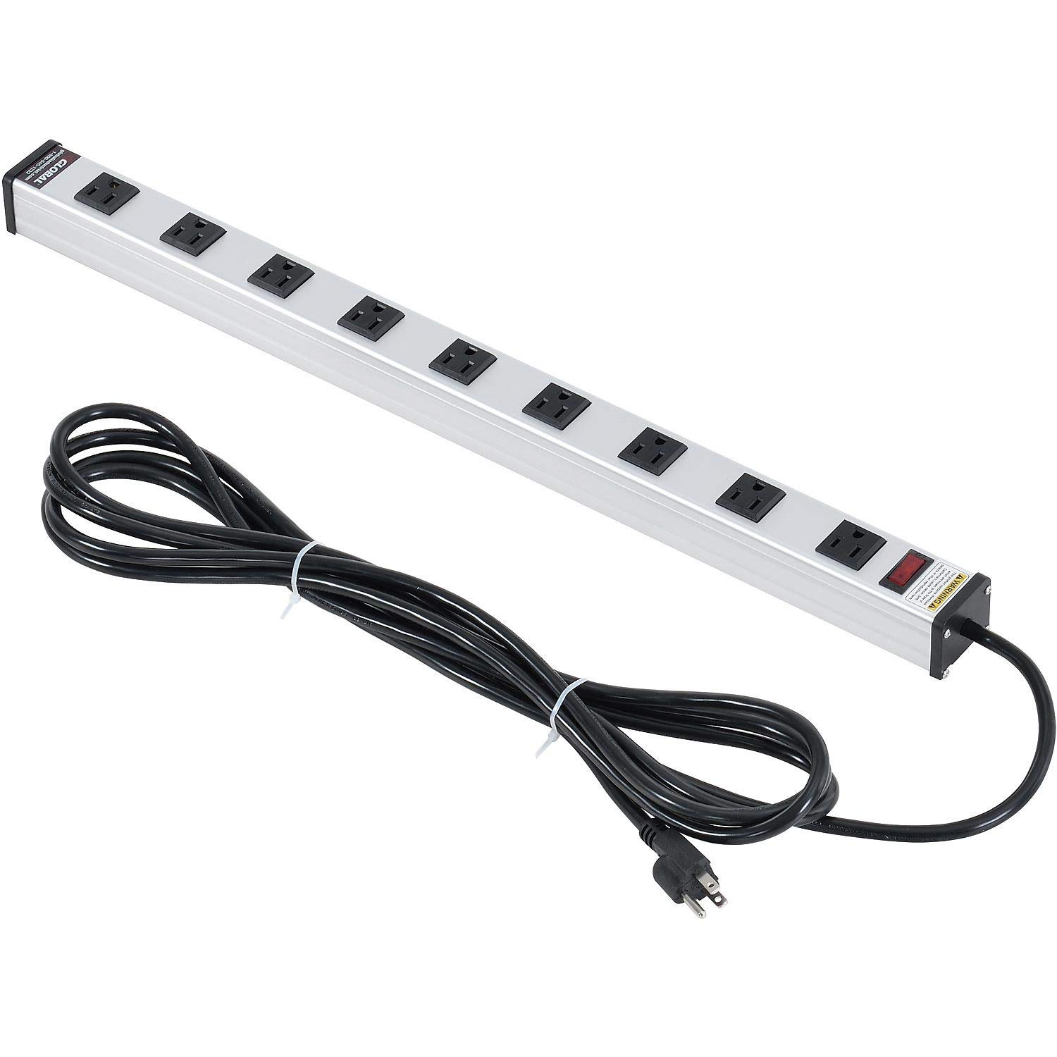 Global Industrial 25" 9 Outlet Aluminum Power Strip with 15-ft Cord ETL/cETL