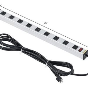 Global Industrial 25" 9 Outlet Aluminum Power Strip with 15-ft Cord ETL/cETL