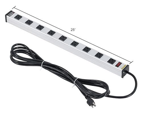 Global Industrial 25" 9 Outlet Aluminum Power Strip with 15-ft Cord ETL/cETL