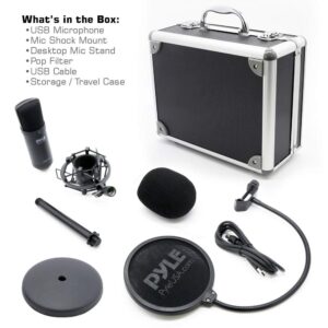 Pyle USB Microphone Kit, Cardioid Condenser Mic with Desktop Stand, Ideal for Gaming, Streaming, Podcasting, Studio, YouTube, Works with Windows, Mac, Linux - PDT100