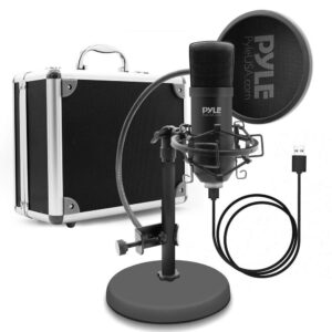 pyle usb microphone kit, cardioid condenser mic with desktop stand, ideal for gaming, streaming, podcasting, studio, youtube, works with windows, mac, linux - pdt100