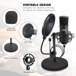 Pyle USB Microphone Kit, Cardioid Condenser Mic with Desktop Stand, Ideal for Gaming, Streaming, Podcasting, Studio, YouTube, Works with Windows, Mac, Linux - PDT100