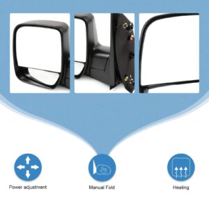 ECCPP Driver Side Mirrors, Left Rear View Mirrors fit 2003-2013 For Ford E-150 E-250 2004-2013 For Ford E-350 E-450 Super Duty E-450 Power Heated Manual Folding