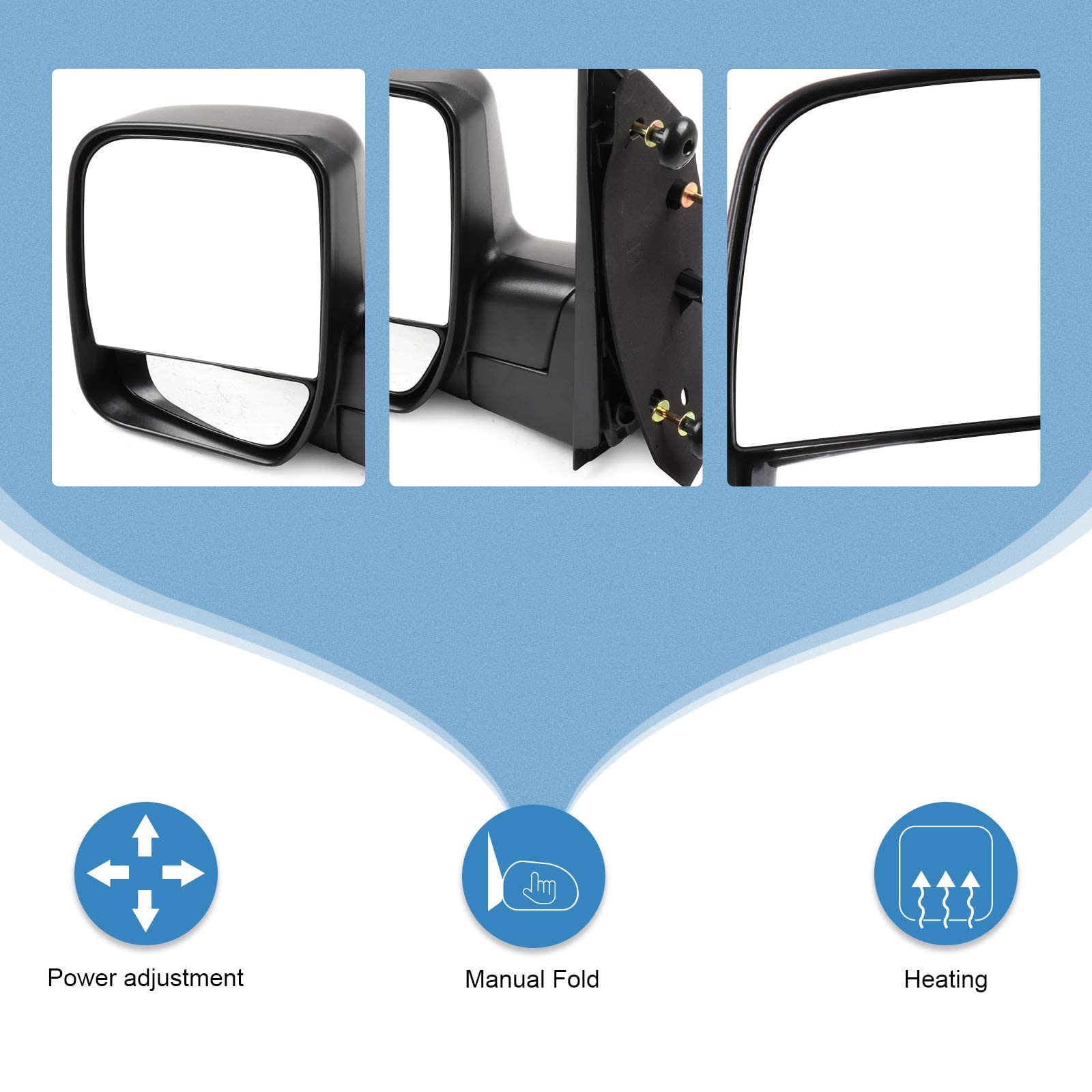 ECCPP Driver Side Mirrors, Left Rear View Mirrors fit 2003-2013 For Ford E-150 E-250 2004-2013 For Ford E-350 E-450 Super Duty E-450 Power Heated Manual Folding