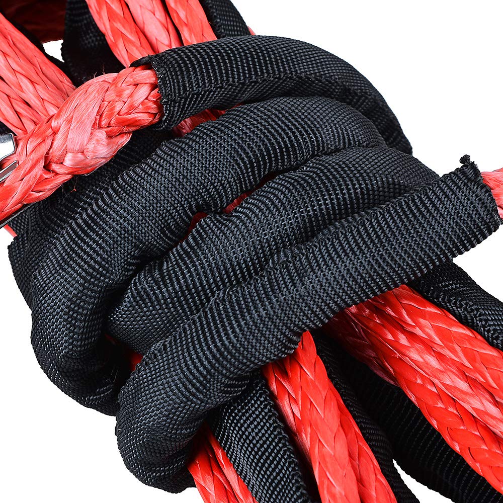 Anzio 1/4" x50' ATV Synthetic Rope Extension Winch Cable with 39" Rock Guard- Breaking Strength Max. 7500 lbs (Red)