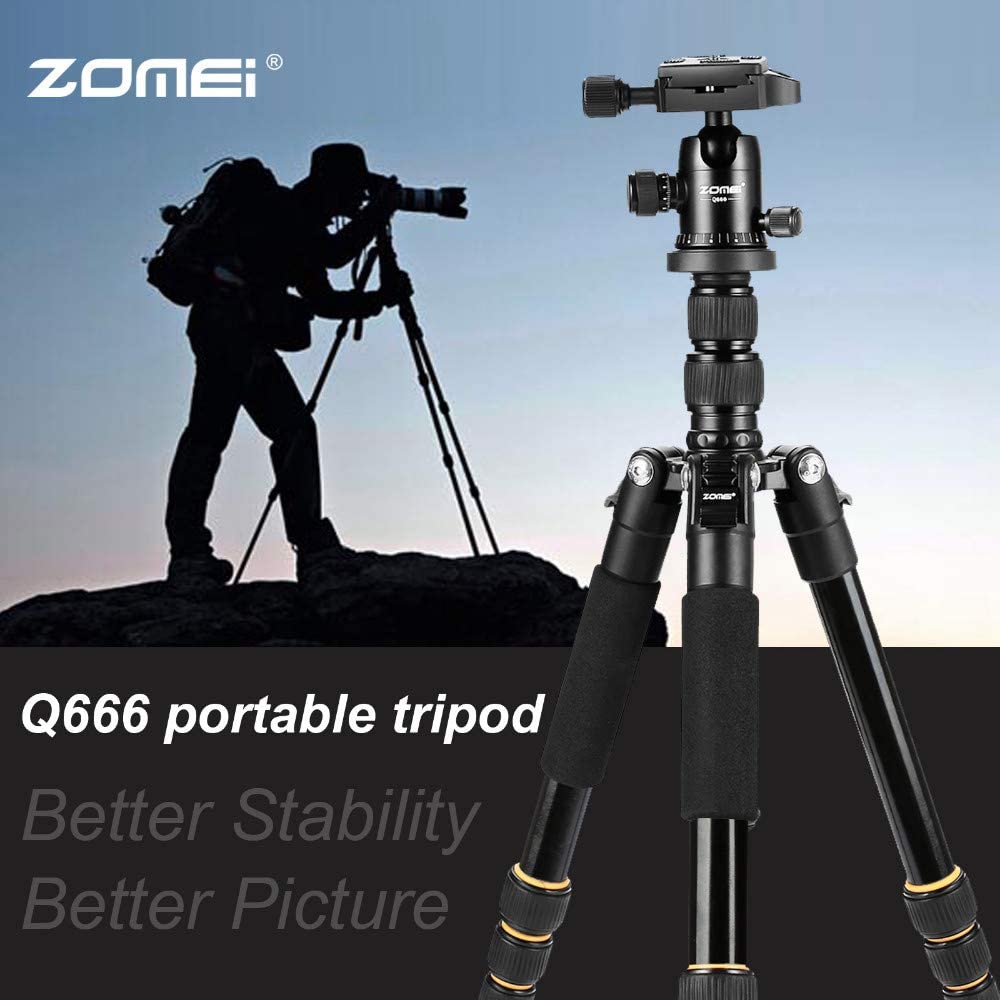 ZM Lightweight Portable Q666 Professional Travel Camera Tripod Monopod Aluminum Ball Head Compact for Digital SLR DSLR Camera