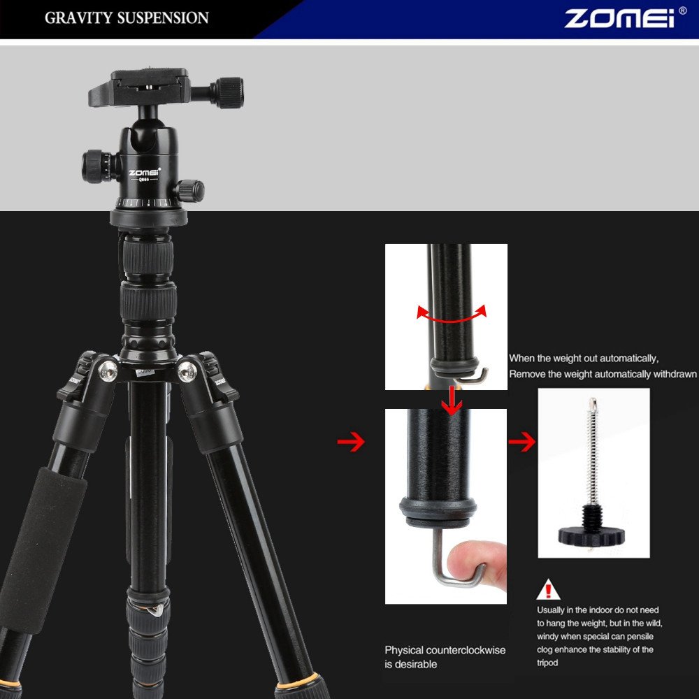 ZM Lightweight Portable Q666 Professional Travel Camera Tripod Monopod Aluminum Ball Head Compact for Digital SLR DSLR Camera