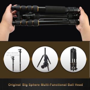 ZM Lightweight Portable Q666 Professional Travel Camera Tripod Monopod Aluminum Ball Head Compact for Digital SLR DSLR Camera