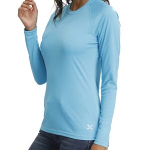 Women's UPF 50+ Sun Protection Long Sleeve Performance Active Top Shirts Fitness Workout Running Sports Leisure T-Shirt (L, Sky Blue)