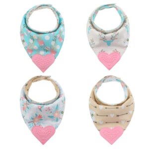 reversible baby teething bibs - attached pink heart teether - boho antler - set of 2