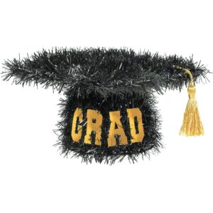 black & gold mini tinsel graduation cap decoration - 3" x 5" (1 count) - celebration accessory for graduates, perfect for parties & events